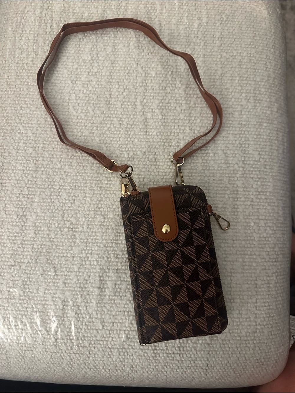 Crossbody Phone Wallet - Brown Geometric Pattern